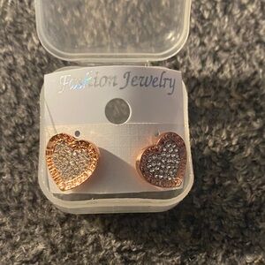 Heart-Shaped Rose Gold and Silver Earrings